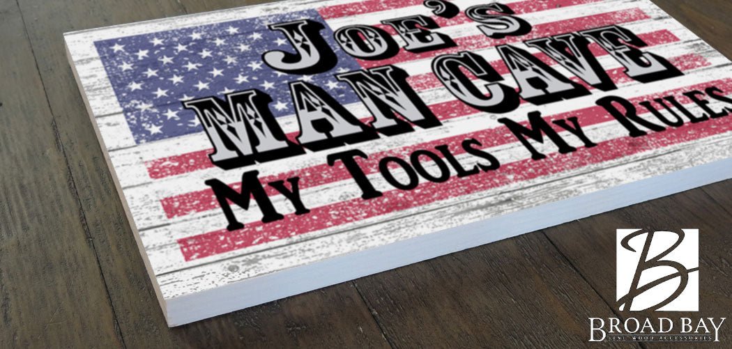 Custom Man Cave Sign – Personalized American Flag Wall Art with Name & Saying | Gift for Men, Dad, Husband, or Grandpa