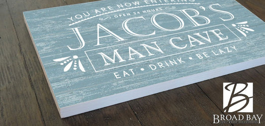 Personalized Man Cave Sign – “Eat. Drink. Be Lazy.” Custom Name Wall Art | Gift for Him