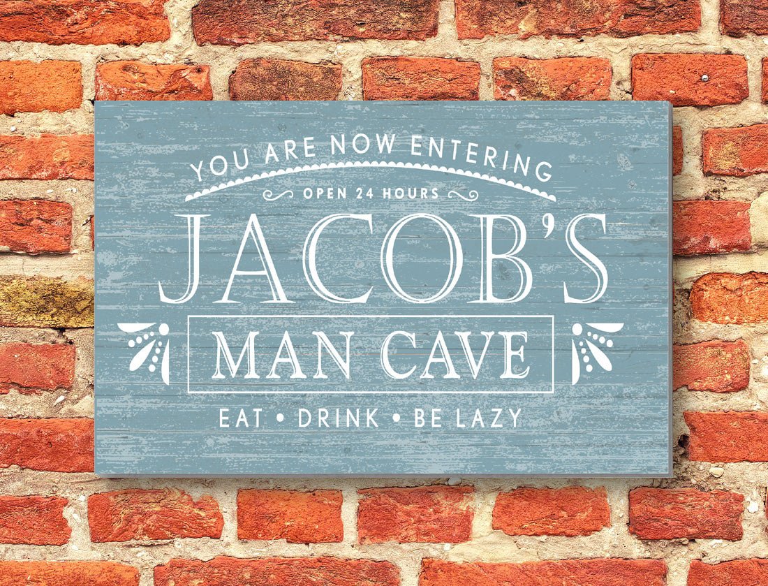 Personalized Man Cave Sign – “Eat. Drink. Be Lazy.” Custom Name Wall Art | Gift for Him
