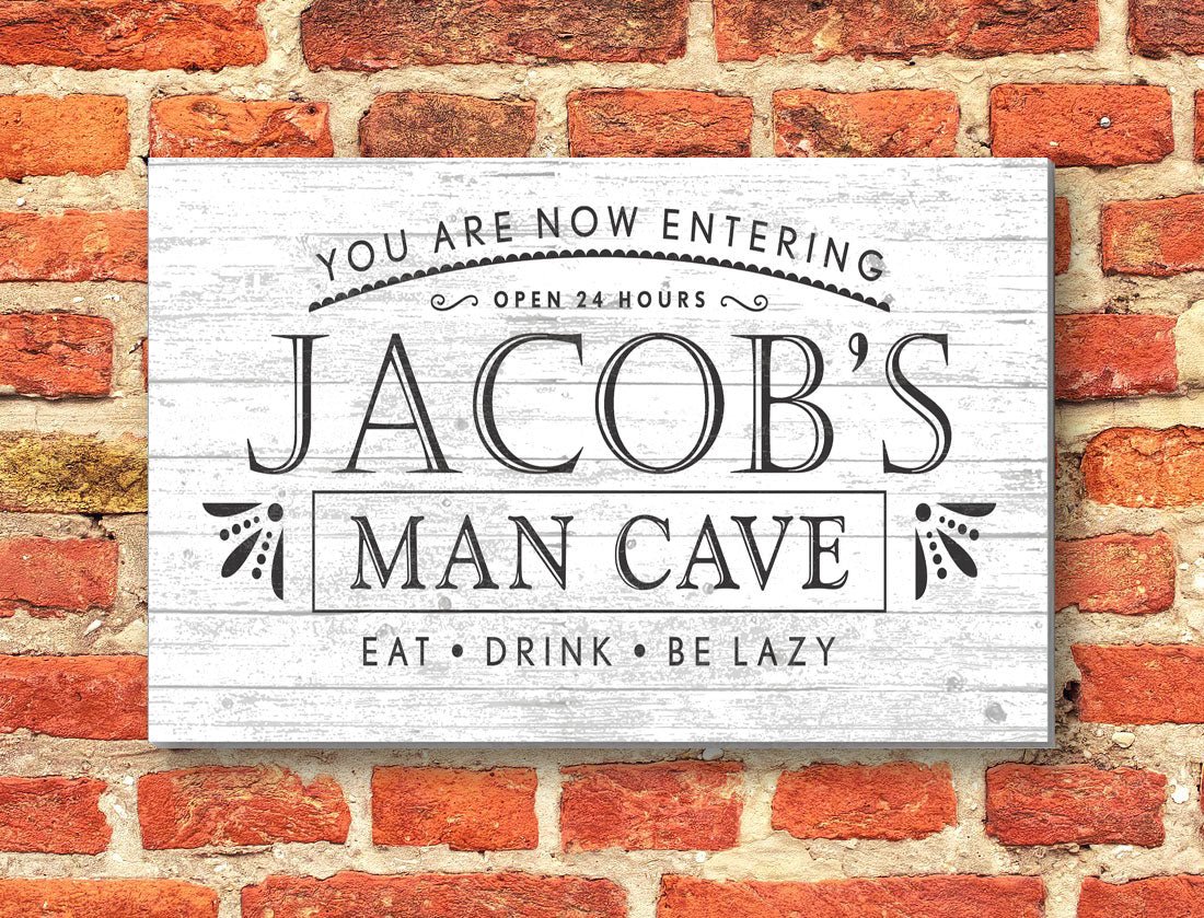 Personalized Man Cave Sign – “Eat. Drink. Be Lazy.” Custom Name Wall Art | Gift for Him