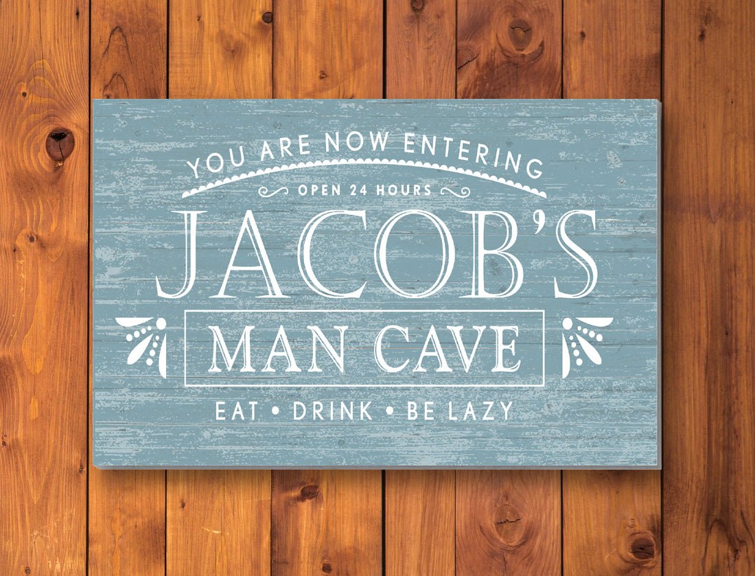 Personalized Man Cave Sign – “Eat. Drink. Be Lazy.” Custom Name Wall Art | Gift for Him