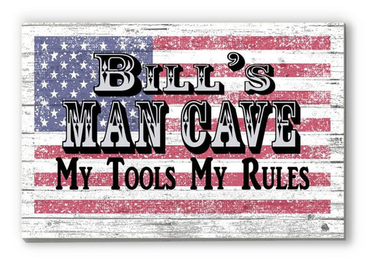 Custom Man Cave Sign – Personalized American Flag Wall Art with Name & Saying | Gift for Men, Dad, Husband, or Grandpa