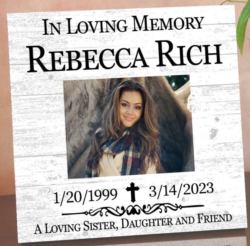In Loving Memory Plaque – Personalized Memorial Photo Sign With Name, Dates & Tribute Message