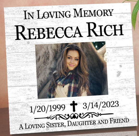 In Loving Memory Plaque – Personalized Memorial Photo Sign With Name, Dates & Tribute Message