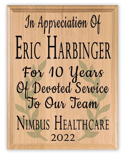 Years of Service Appreciation Plaque – Personalized Employee Recognition Award