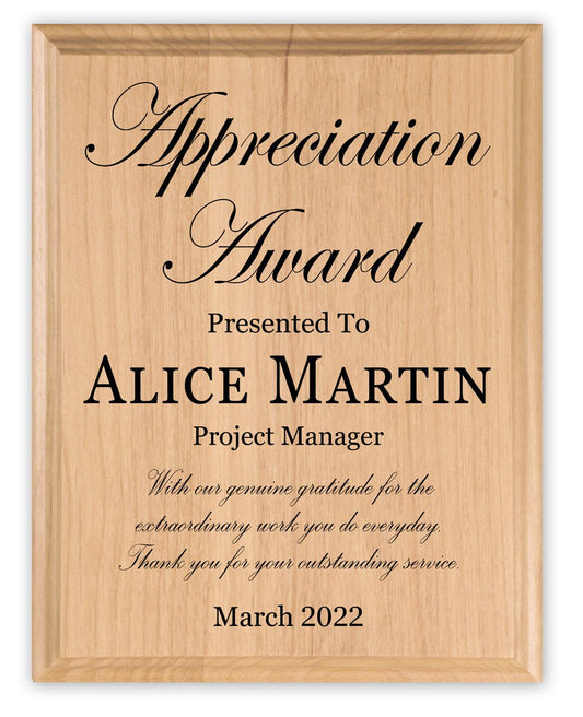 Appreciation Award Plaque – Personalized Recognition Gift for Employees