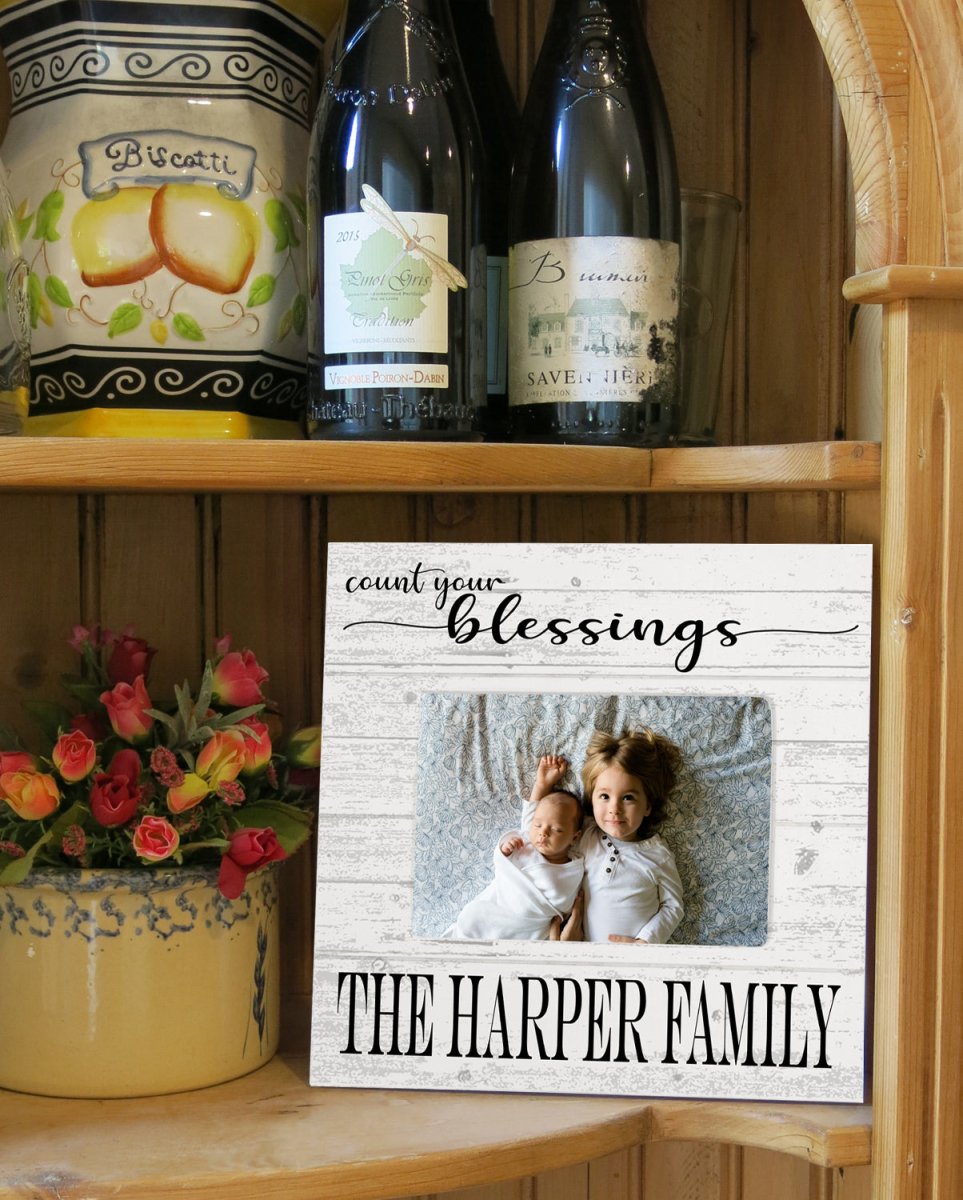 Custom Printed Family Photo Frame Personalized Count Your Blessings Solid Wood for 5 x 7 Photos