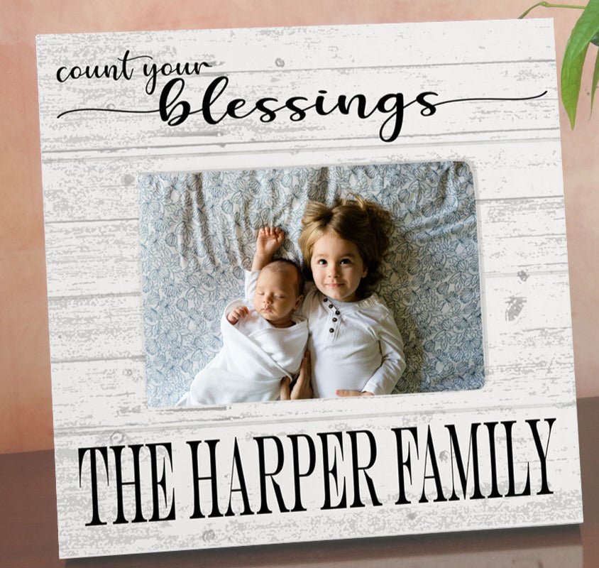 Custom Printed Family Photo Frame Personalized Count Your Blessings Solid Wood for 5 x 7 Photos