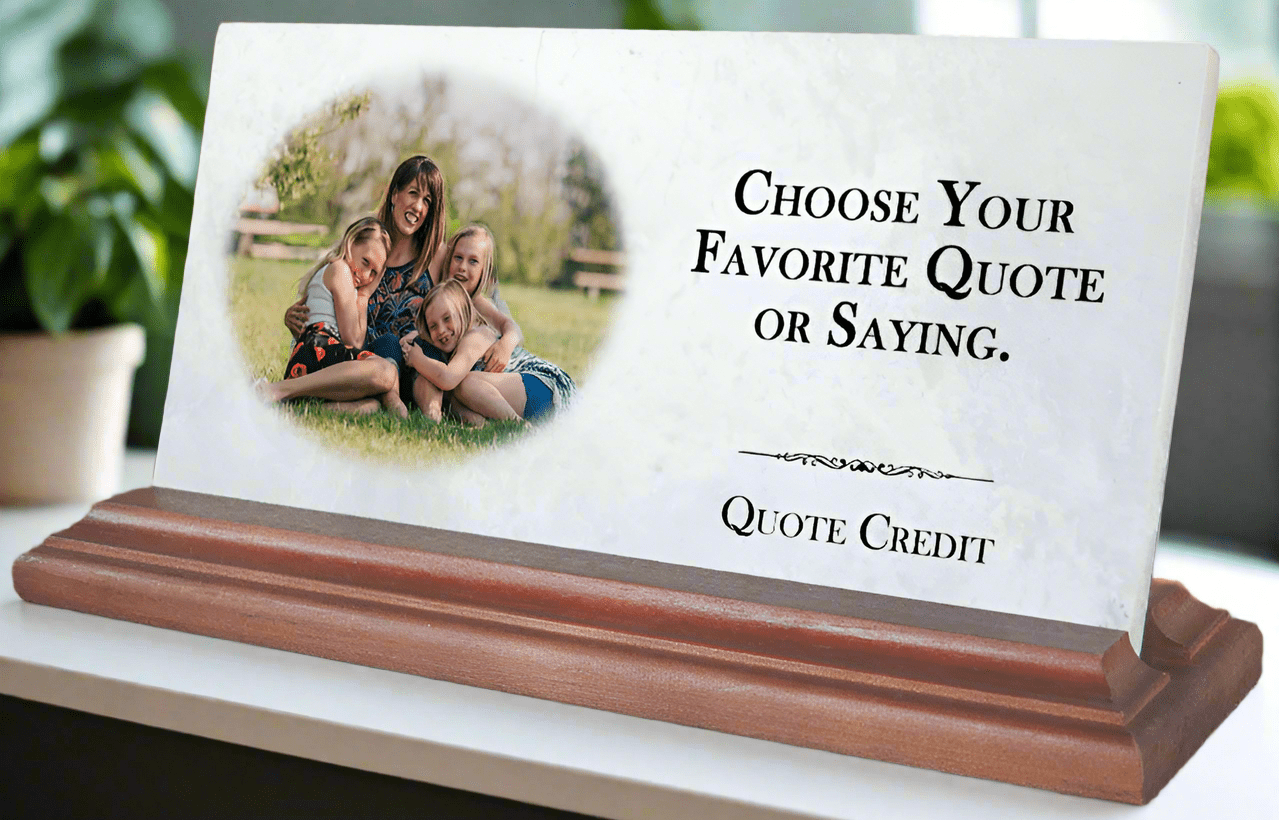 Custom Photo Quote Plaque – Personalized Marble Desk Display with Favorite Saying & Picture