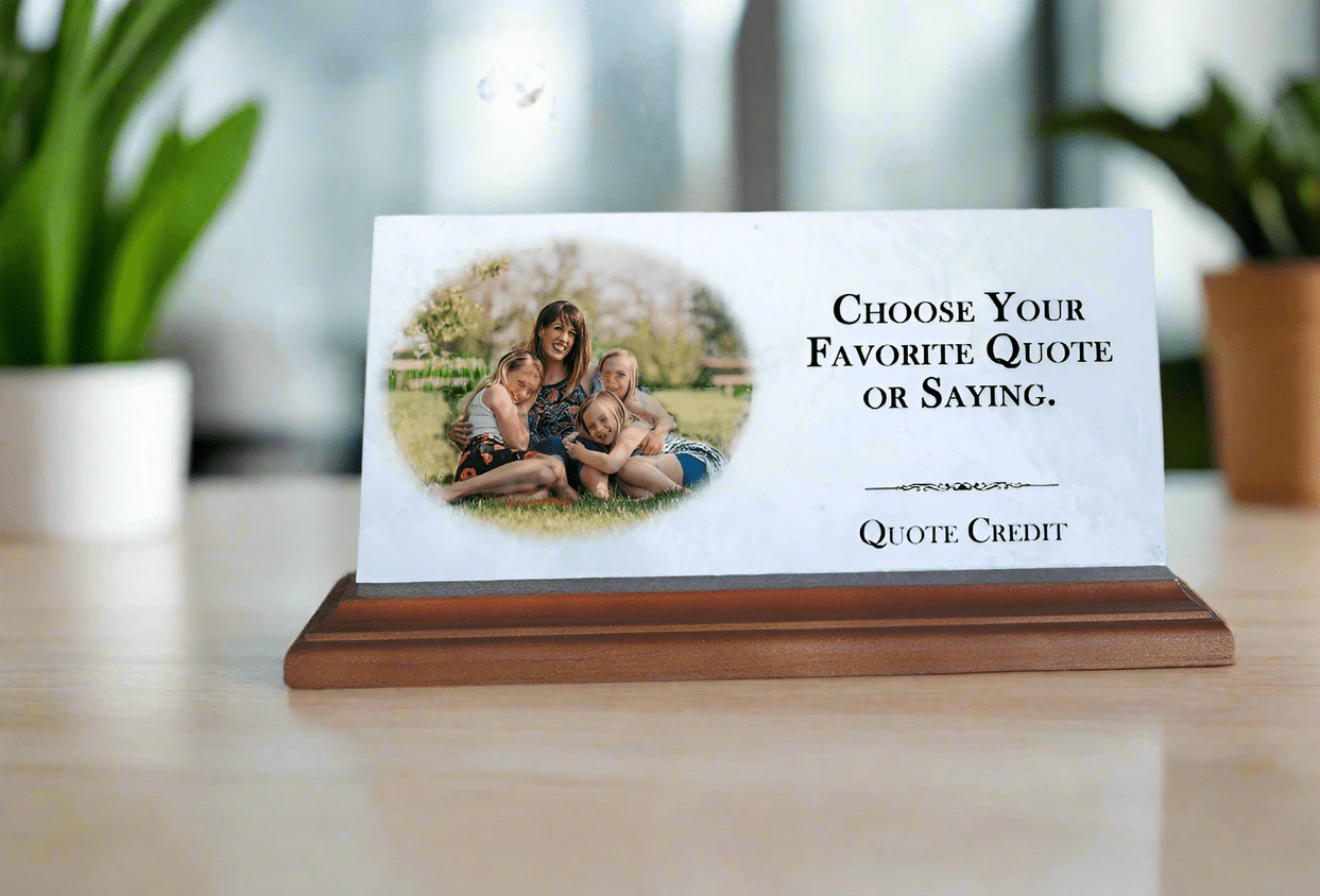 Custom Photo Quote Plaque – Personalized Marble Desk Display with Favorite Saying & Picture