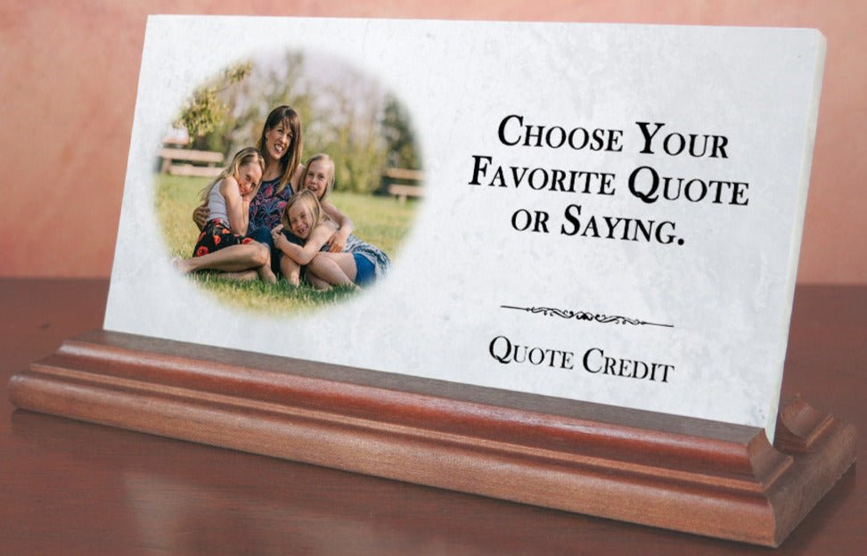 Custom Photo Quote Plaque – Personalized Marble Desk Display with Favorite Saying & Picture