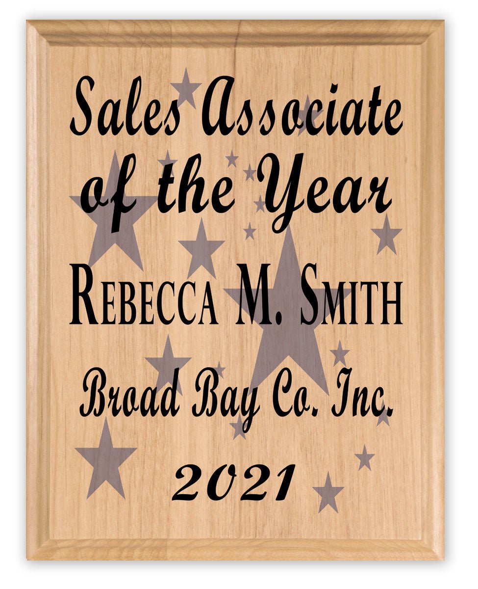 Sales Associate of the Year Plaque – Personalized Employee Recognition Award with Silver Stars