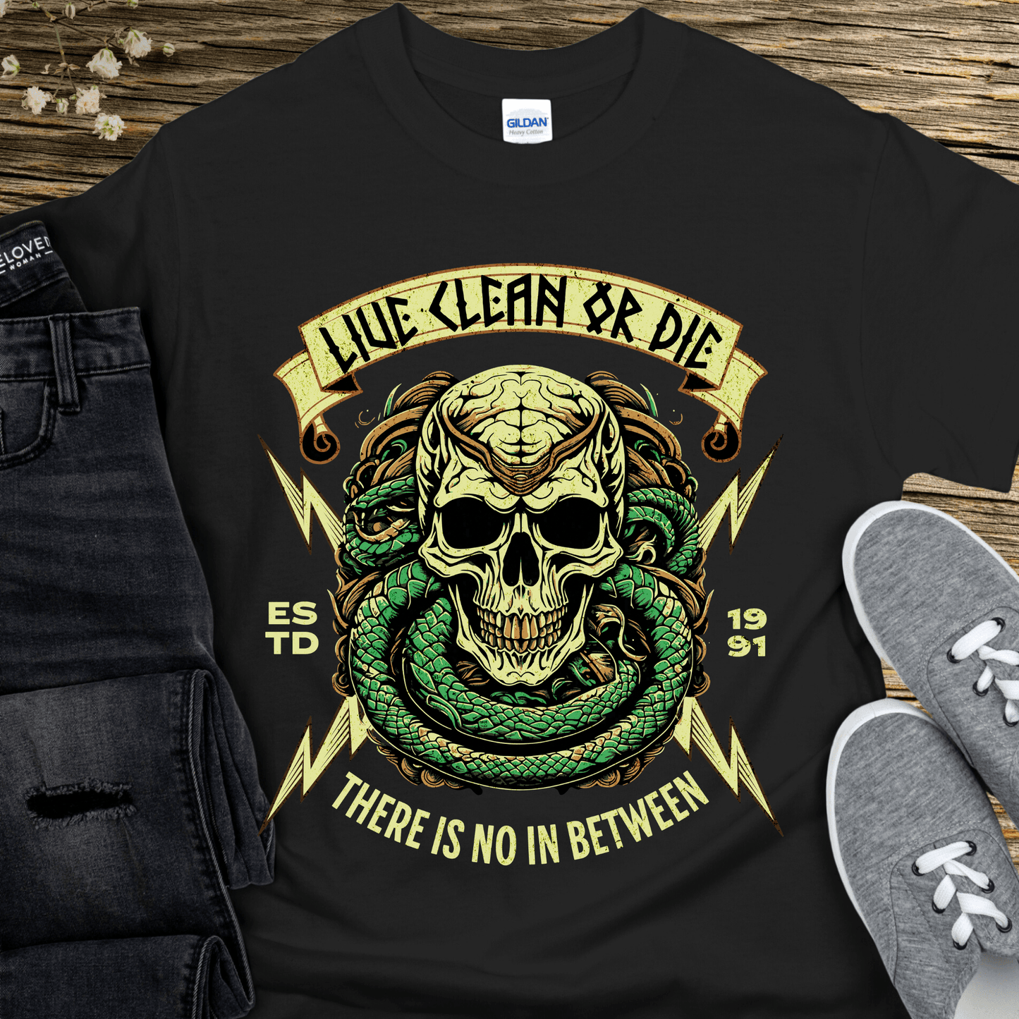 Custom Recovery T-Shirt | Inspiring Sobriety | Live Clean Or Die