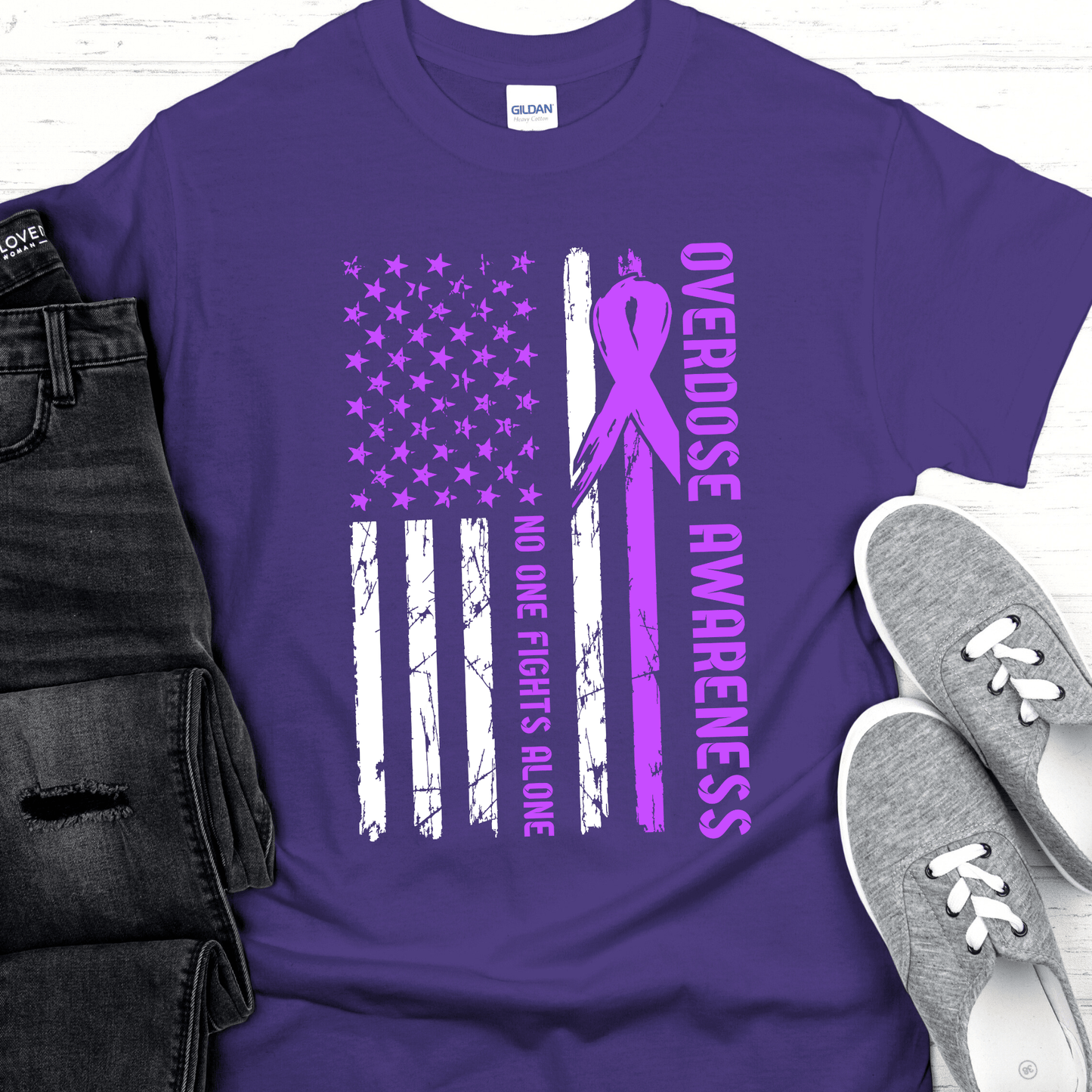 Custom Recovery T-Shirt | Inspiring Sobriety |  No One Fights Alone Overdose Awareness