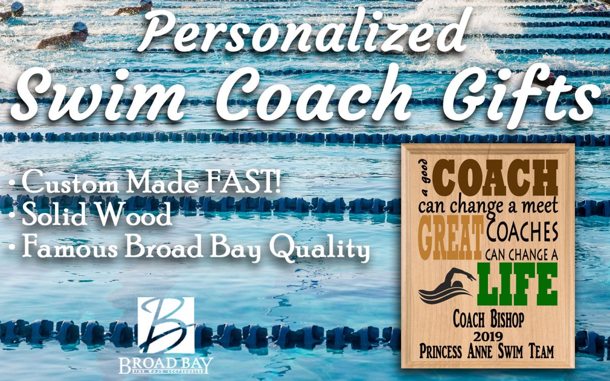 Custom Swim Coach Gift – Personalized Wood Plaque with Name & Year – “Great Coaches Change Lives” – Solid Wood – USA Made – 11x8.5