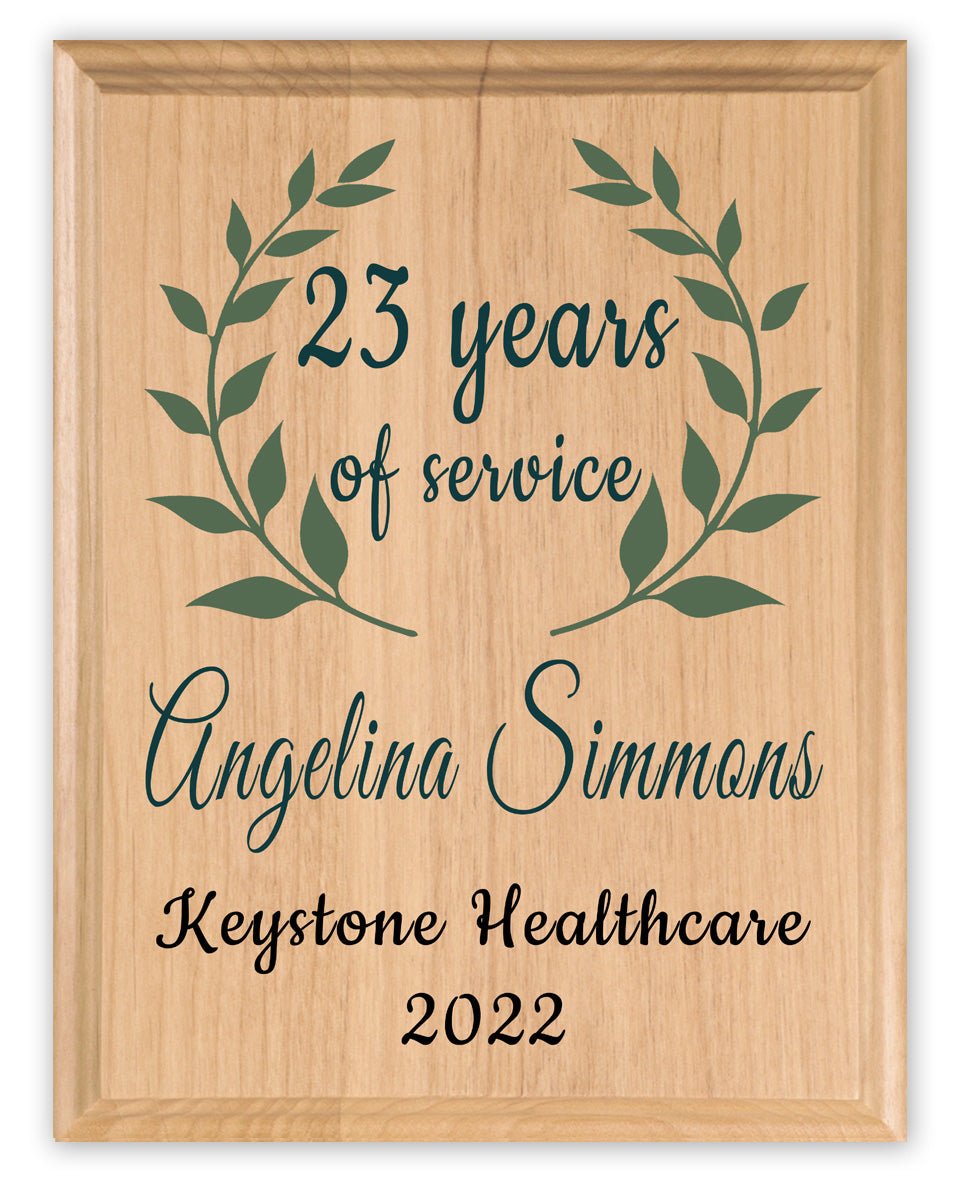 Personalized Years of Service Plaque – Custom Work Anniversary Gift with Laurel Design
