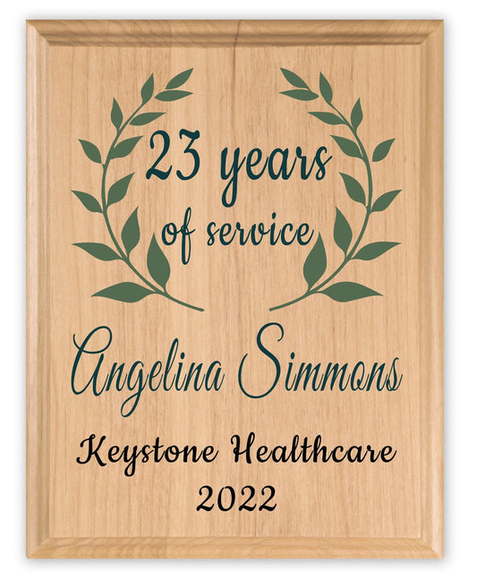 Personalized Years of Service Plaque – Custom Work Anniversary Gift with Laurel Design