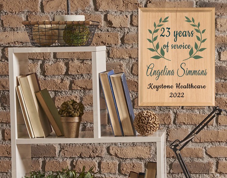 Personalized Years of Service Plaque – Custom Work Anniversary Gift with Laurel Design