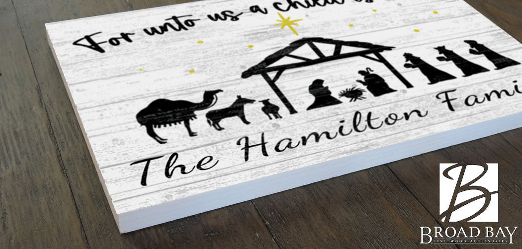 Customized Nativity Scene Christmas Sign Personalized Wood