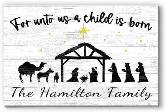 Customized Nativity Scene Christmas Sign Personalized Wood
