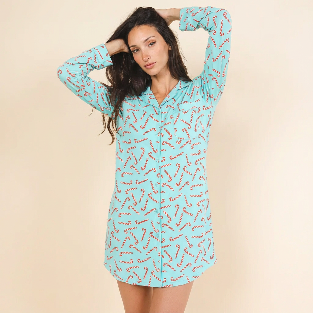 The Peppermint Pimp Canes | Candy Cane SleepDeep™ Long Sleeve Pajama Dress