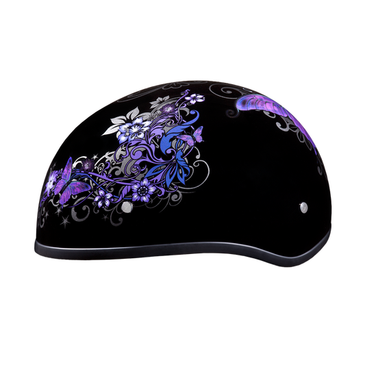DOT Approved Daytona Motorcycle Half Face Helmet - Skull Cap Graphics for Men & Women, Scooters, ATVs, UTVs & Choppers - W/ Butterfly