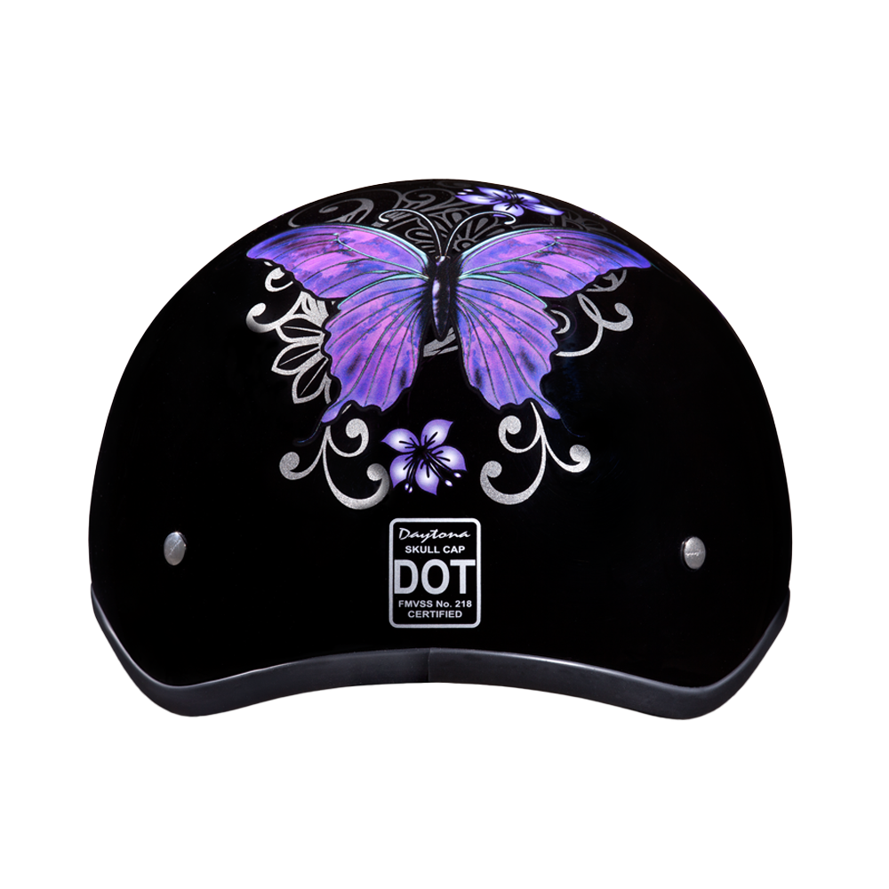 DOT Approved Daytona Motorcycle Half Face Helmet - Skull Cap Graphics for Men & Women, Scooters, ATVs, UTVs & Choppers - W/ Butterfly