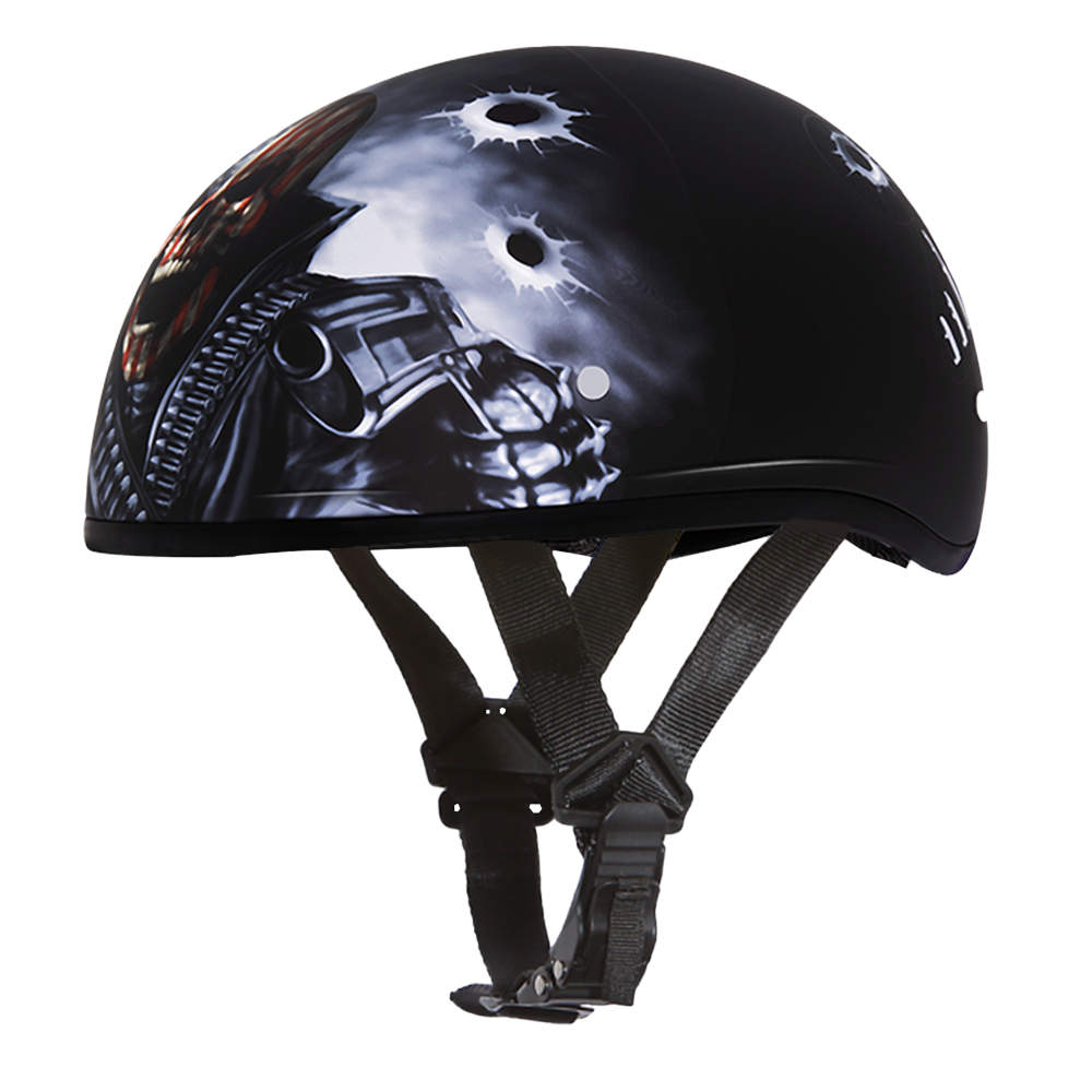 DOT Approved Daytona Motorcycle Half Face Helmet - Skull Cap Graphics for Men & Women, Scooters, ATVs, UTVs & Choppers - W/ Come Get 'Em