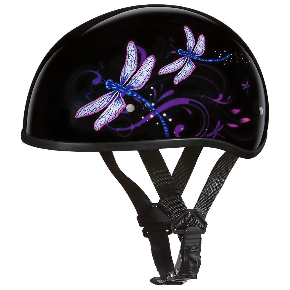 DOT Approved Daytona Motorcycle Half Face Helmet - Skull Cap Graphics for Men & Women, Scooters, ATVs, UTVs & Choppers - W/ Dragonfly