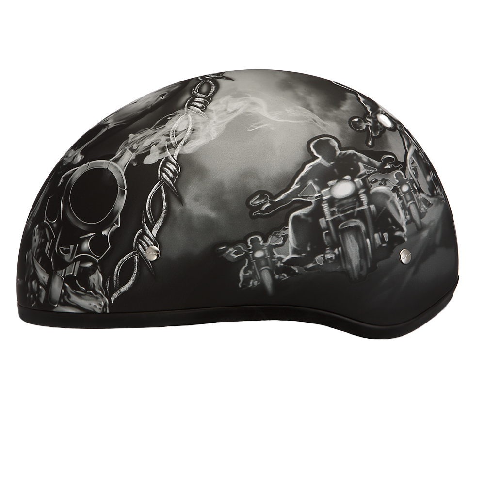 DOT Approved Daytona Motorcycle Half Face Helmet - Skull Cap Graphics for Men & Women, Scooters, ATVs, UTVs & Choppers - W/ Guns
