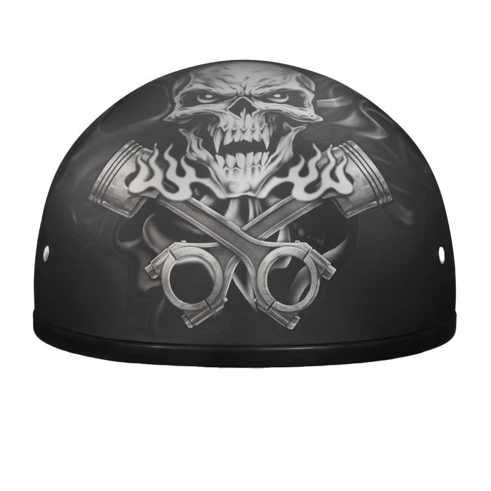 DOT Approved Daytona Motorcycle Half Face Helmet - Skull Cap Graphics for Men & Women, Scooters, ATVs, UTVs & Choppers - W/  Pistons Skull
