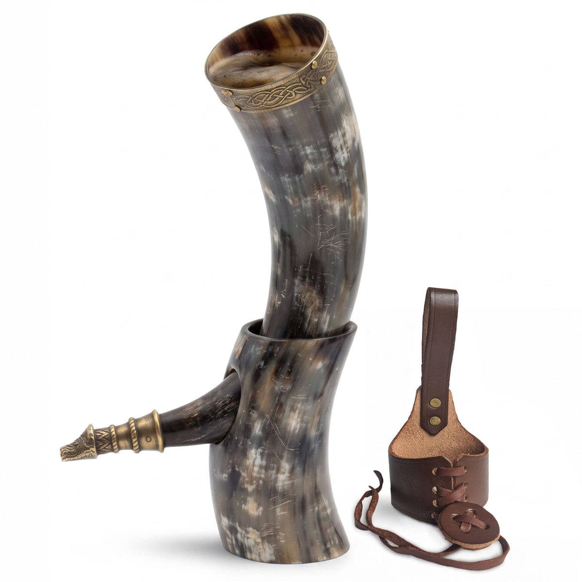 Curved Drinking Horn Bundle with Stand & Holster (Pick Your Color)