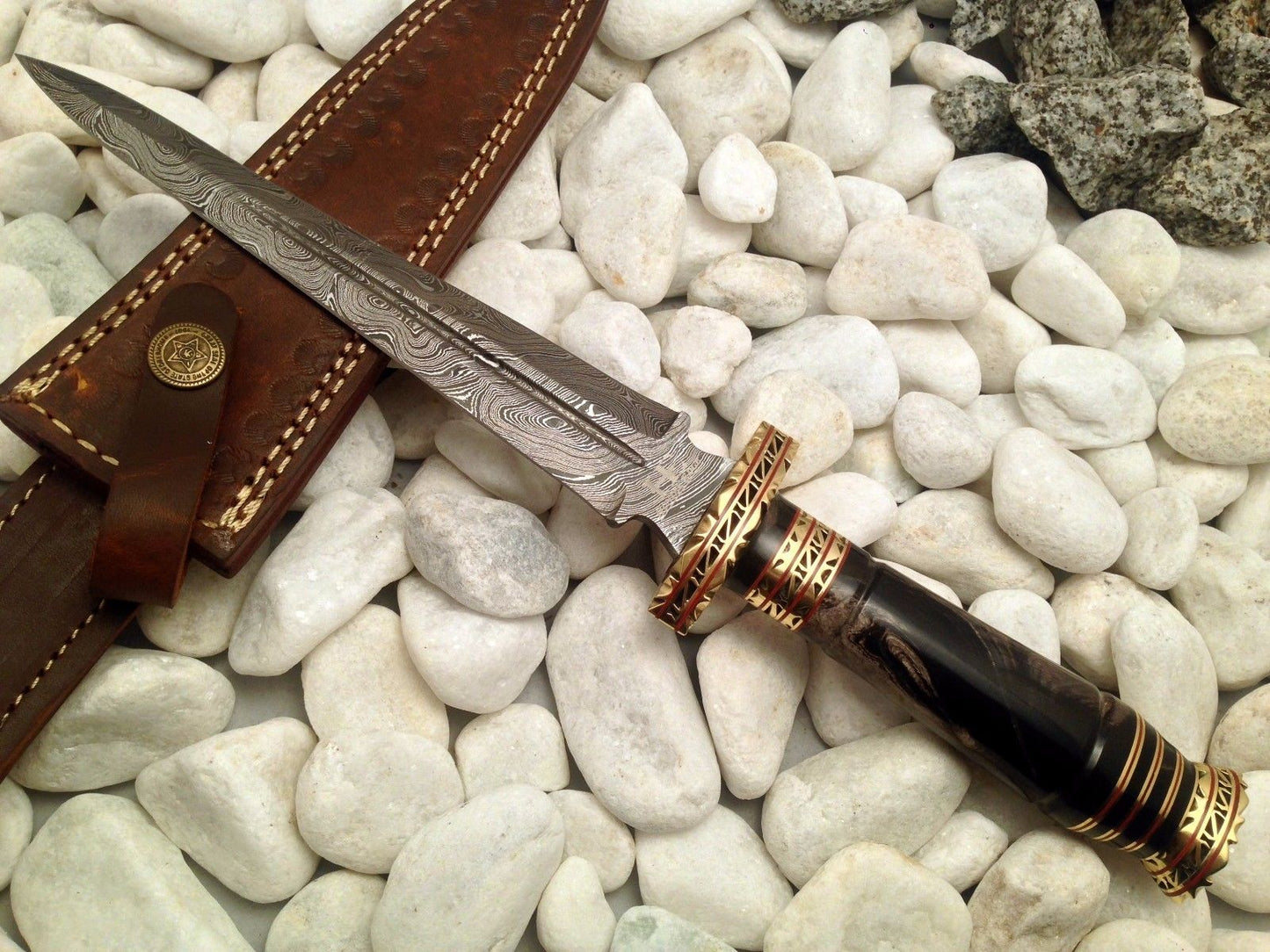 Custom Handmade Double Edge Damascus Steel Hunters Knife