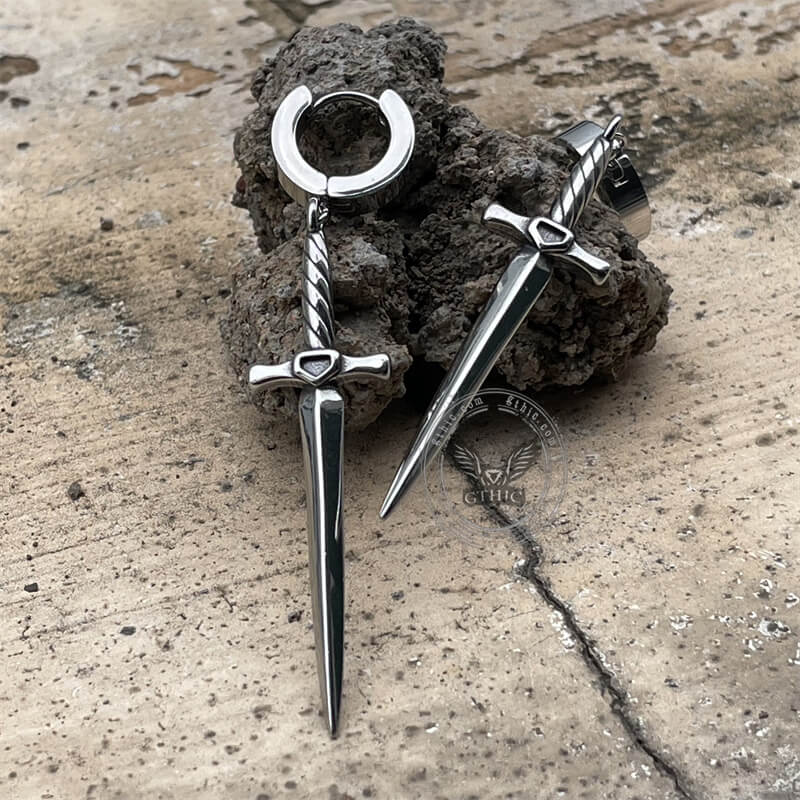 Dangle Sword Stainless Steel Hoop Earrings