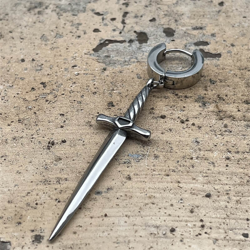 Dangle Sword Stainless Steel Hoop Earrings
