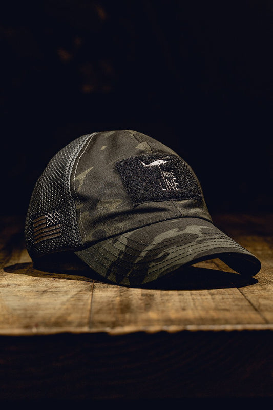 Dark American Made Mesh Back Hat with Drop Line