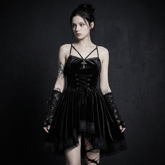 Dark-Style Lace-Up Waist Suede Dress