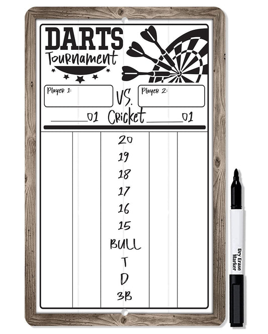 Dart Scoreboard (White) Dry Erase for Keeping Score in Games Cricket, 301 or 501 - Metal Sign