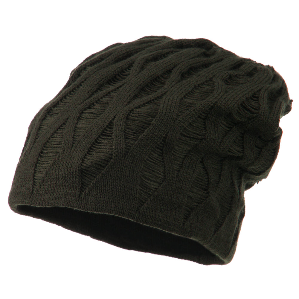 Big Size Deep Crown Distressed Reversible  Beanie