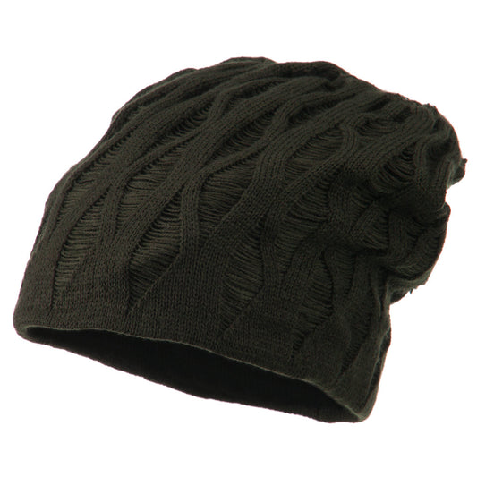 Big Size Deep Crown Distressed Reversible  Beanie