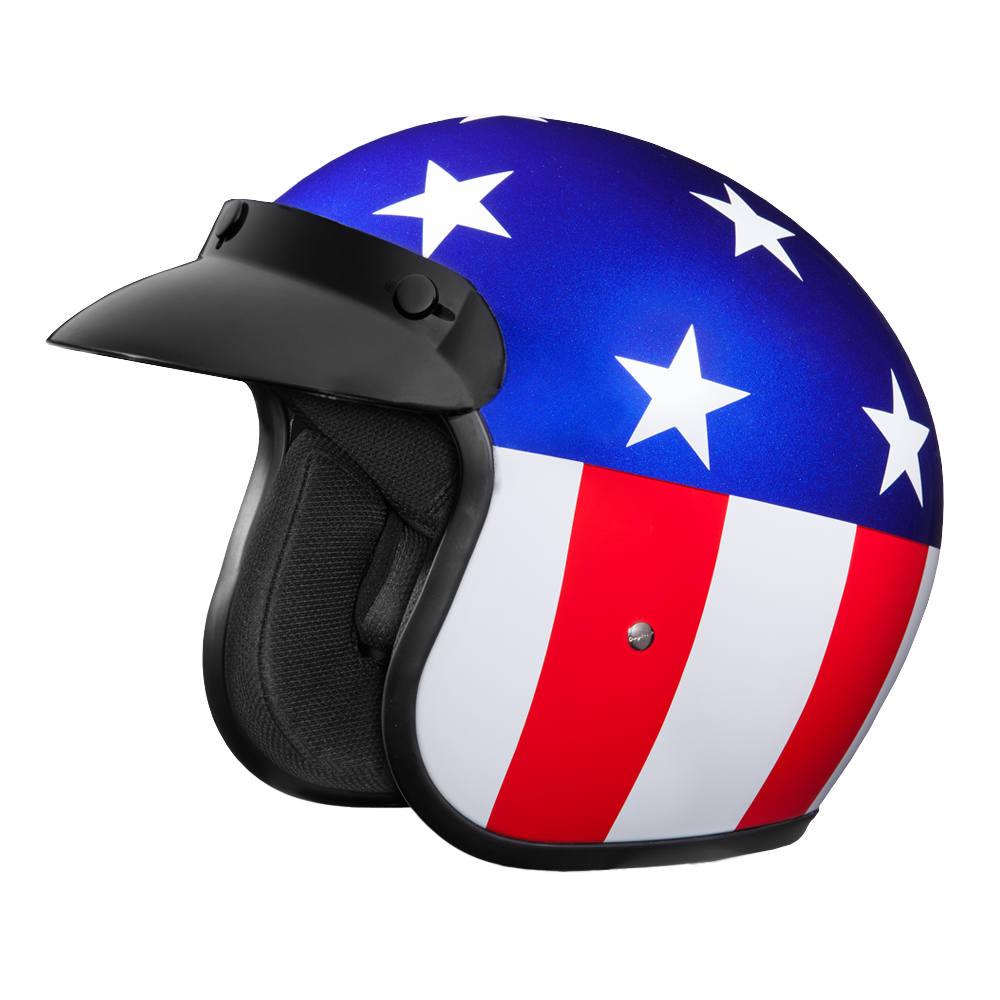 DOT Approved Daytona Cruiser Open Face Motorcycle Helmet - Men, Women & Youth - With Visor & Graphics - W/ Captain America