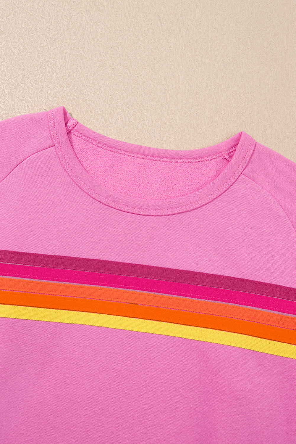 Apricot Striped Accent Pullover and Shorts Two Piece Casual Set