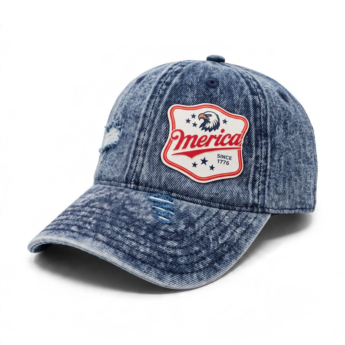 'MERICA Distressed Denim Patch Hat