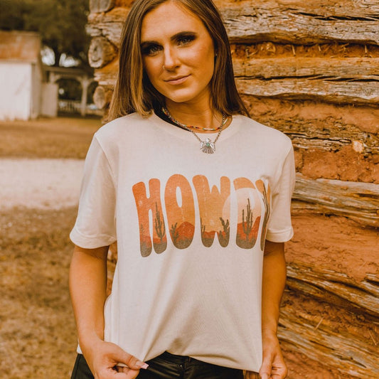 Desert Howdy Sunset Western Graphic Tee