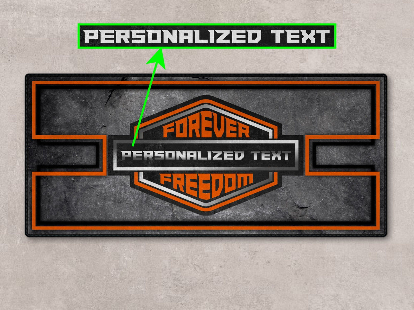 MPM Motorcycle Mat Asphalt Design for Chopper, Cruiser, Touring, Sport Motorcycle "Forever The Power of Freedom" - MM7209