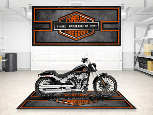 MPM Motorcycle Mat Asphalt Design for Chopper, Cruiser, Touring, Sport Motorcycle "Forever The Power of Freedom" - MM7209