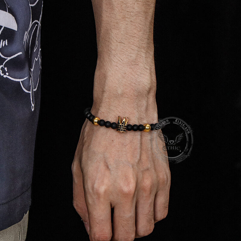 Diamond Crown Stainless Steel Bead Bracelet