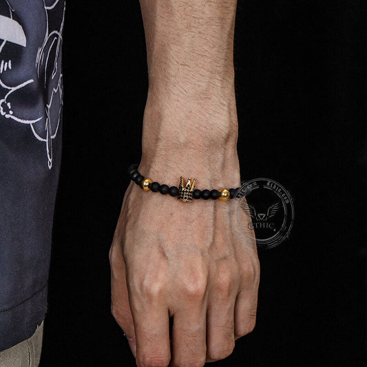 Diamond Crown Stainless Steel Bead Bracelet