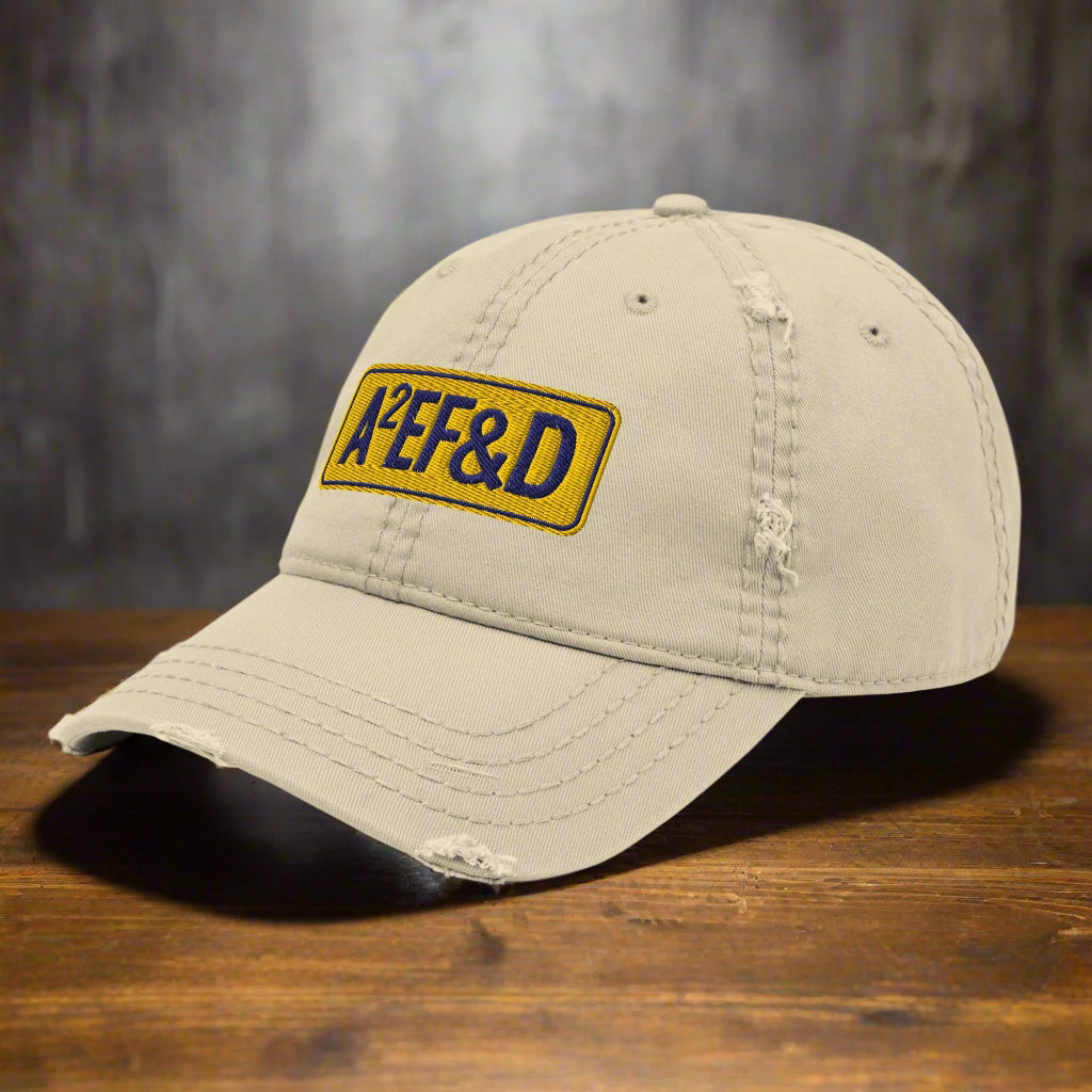 Against All Enemies Distressed Dad Hat (Navy/Gold)