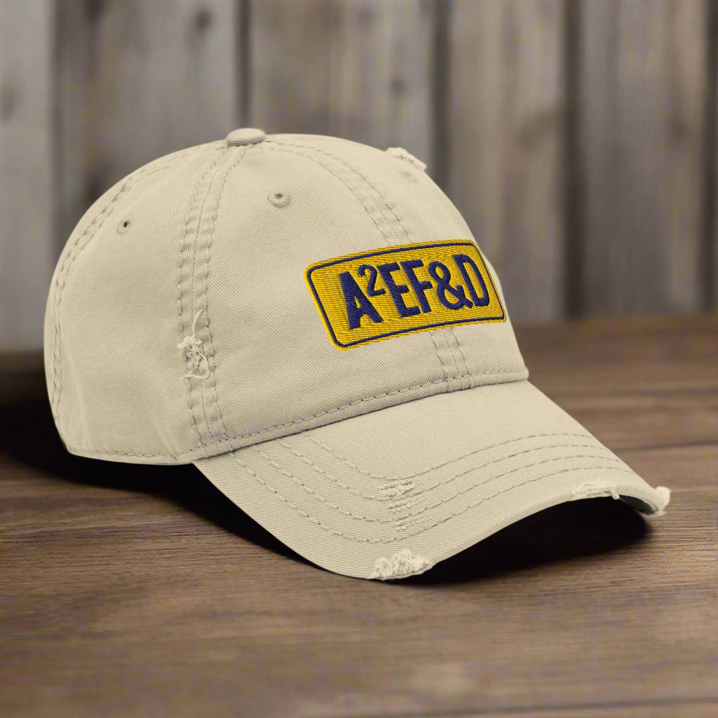 Against All Enemies Distressed Dad Hat (Navy/Gold)
